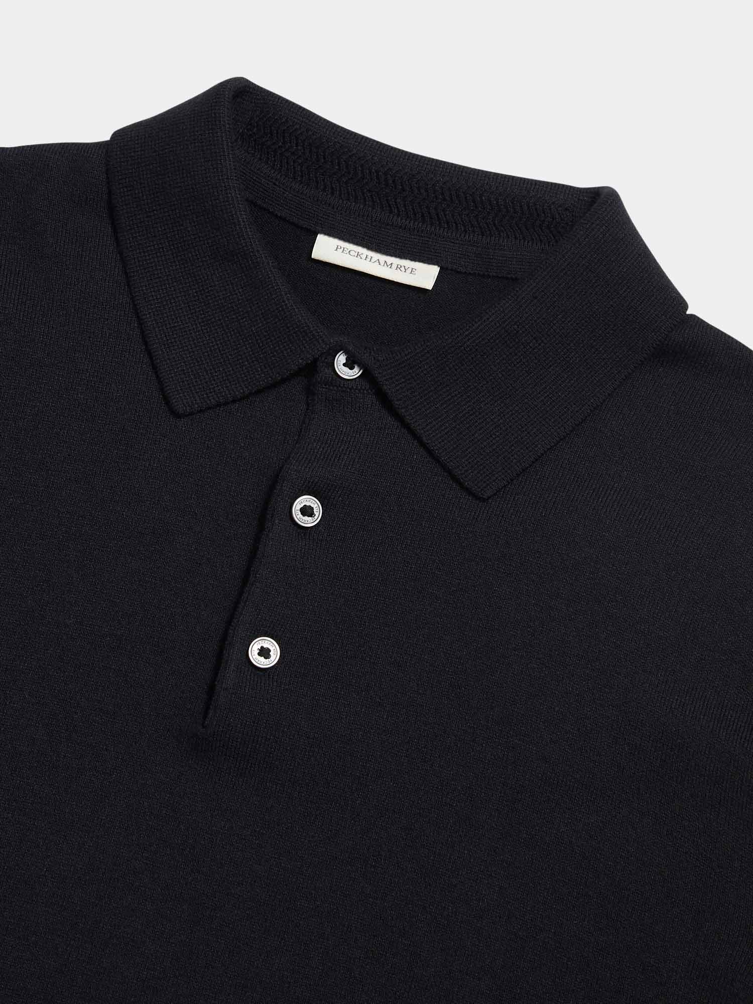 Peckham Rye Knit L/S Black Polo Shirt